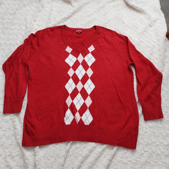 Merona Vibrant Red Argyle Accent Knit Sweater Holiday - Size 2 - Picture 1 of 7